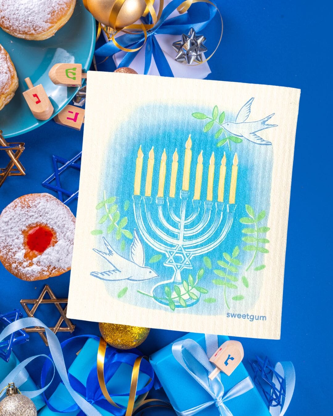 Happy Hanukkah Swedish Dishcloth by sweetgum home, LLC - product image 2 for Resin Society