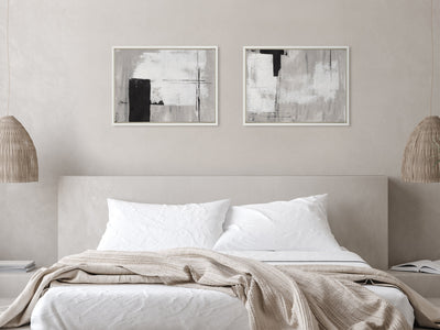 Sylvie Line 1 Left and Right Neutral Linen Framed Canvas Art Set by Nikita Jariwala