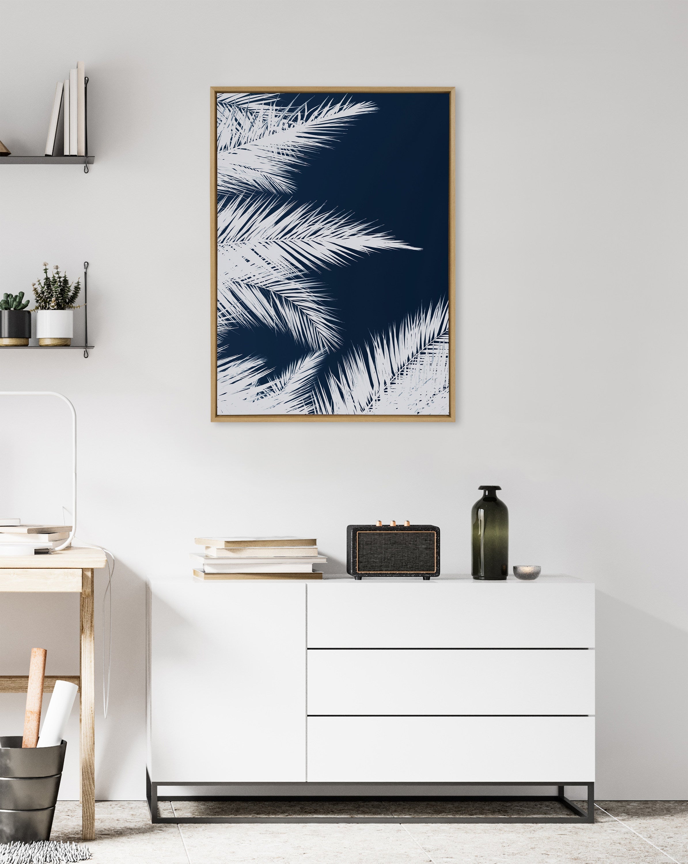 Sylvie Palm Cyanotype 1 Framed Canvas by Alicia Bock
