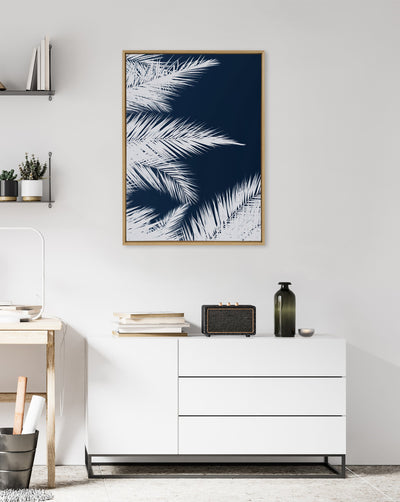 Sylvie Palm Cyanotype 1 Framed Canvas by Alicia Bock