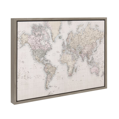 Sylvie Vintage World Map Framed Canvas by The Creative Bunch Studio