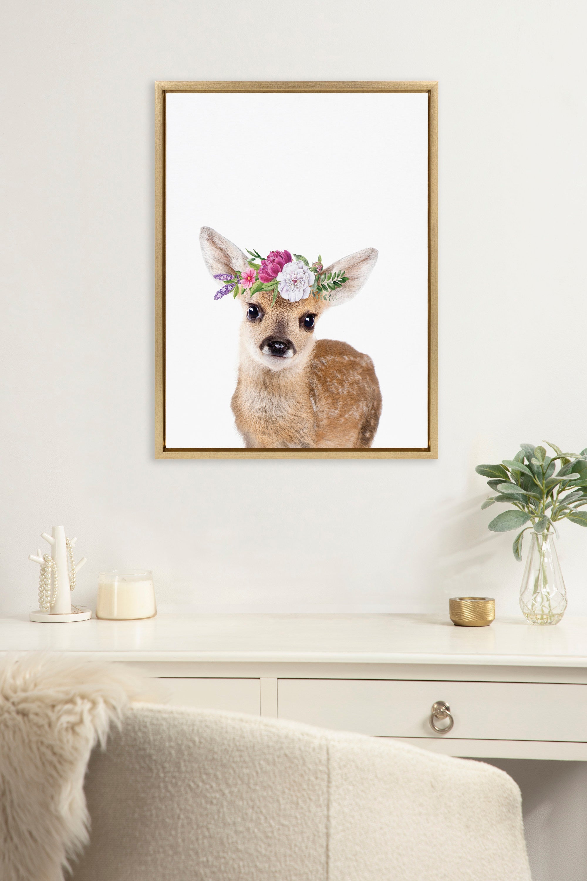 Sylvie Flower Crown Fawn Framed Canvas by Amy Peterson Art Studio