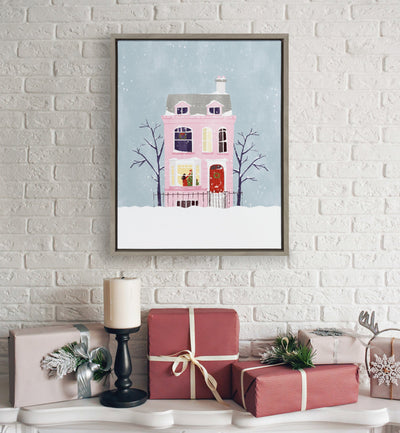 Sylvie Christmas Pink House Framed Canvas by kateandlaurel - product image 7 for Resin Society
