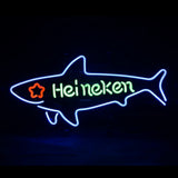 Heineken Beer Shark Neon Light sign glowing blue on a dark backing