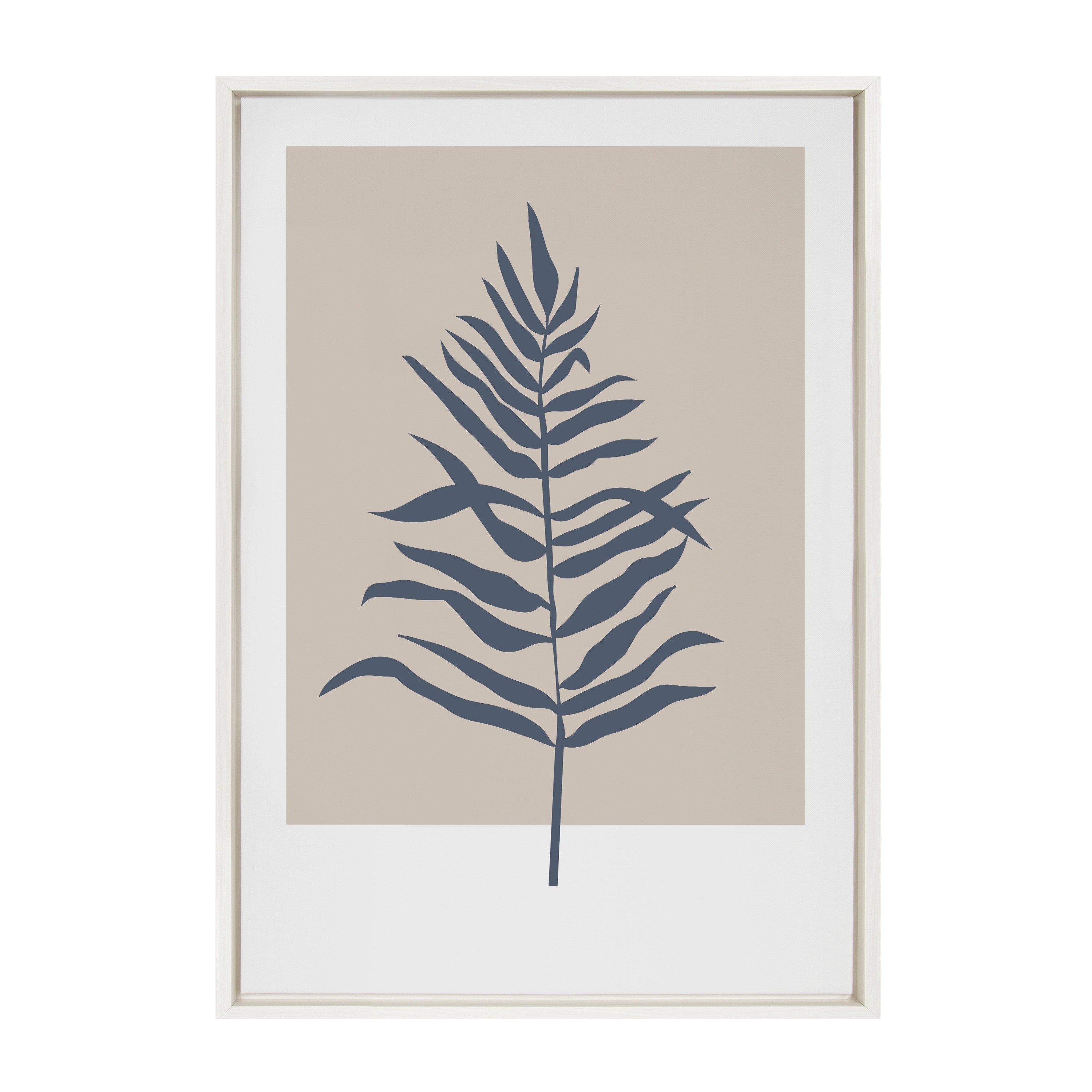 Sylvie Muted Tan and Blue Colorblock Botanical Fern Framed Canvas by kateandlaurel - product image 2 for Resin Society