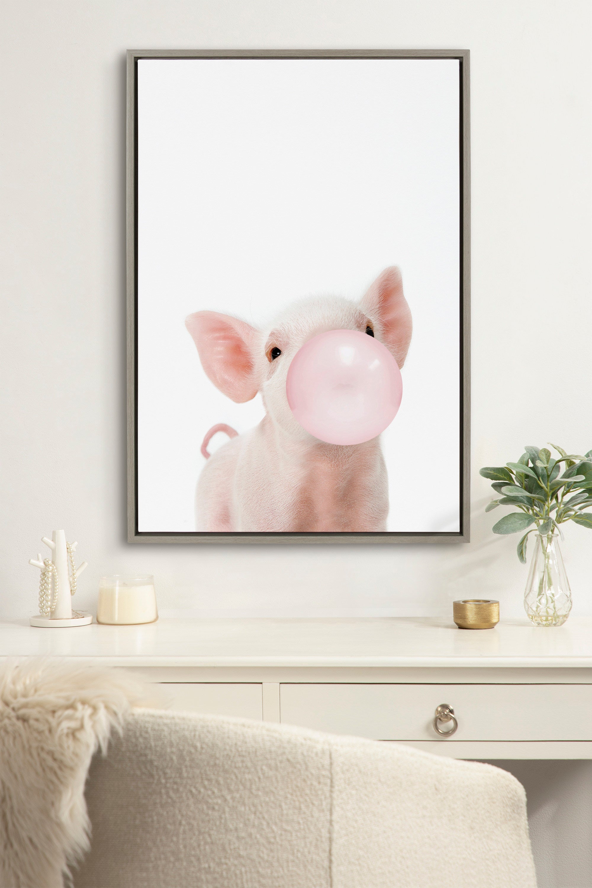 Sylvie Bubble Gum Piglet Framed Canvas by Amy Peterson Art Studio by kateandlaurel - product image 12 for Resin Society