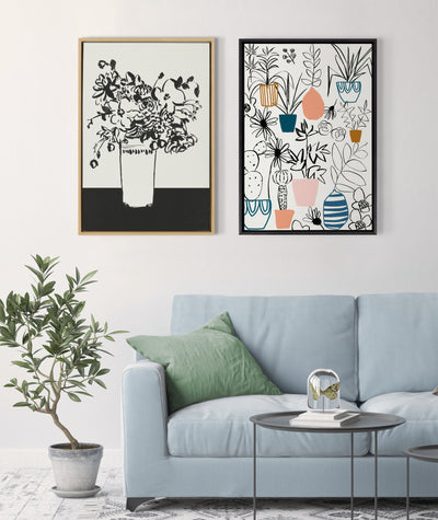 Sylvie 1043 Black and White Vase Framed Canvas by Teju Reval of by kateandlaurel - product image 11 for Resin Society