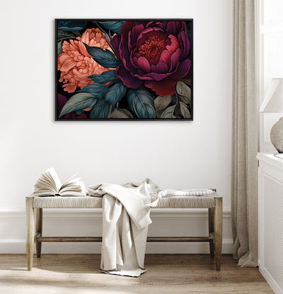 Sylvie Dark Academia Floral in Rich Jewel Tones Framed Canvas by The Creative Bunch Studio
