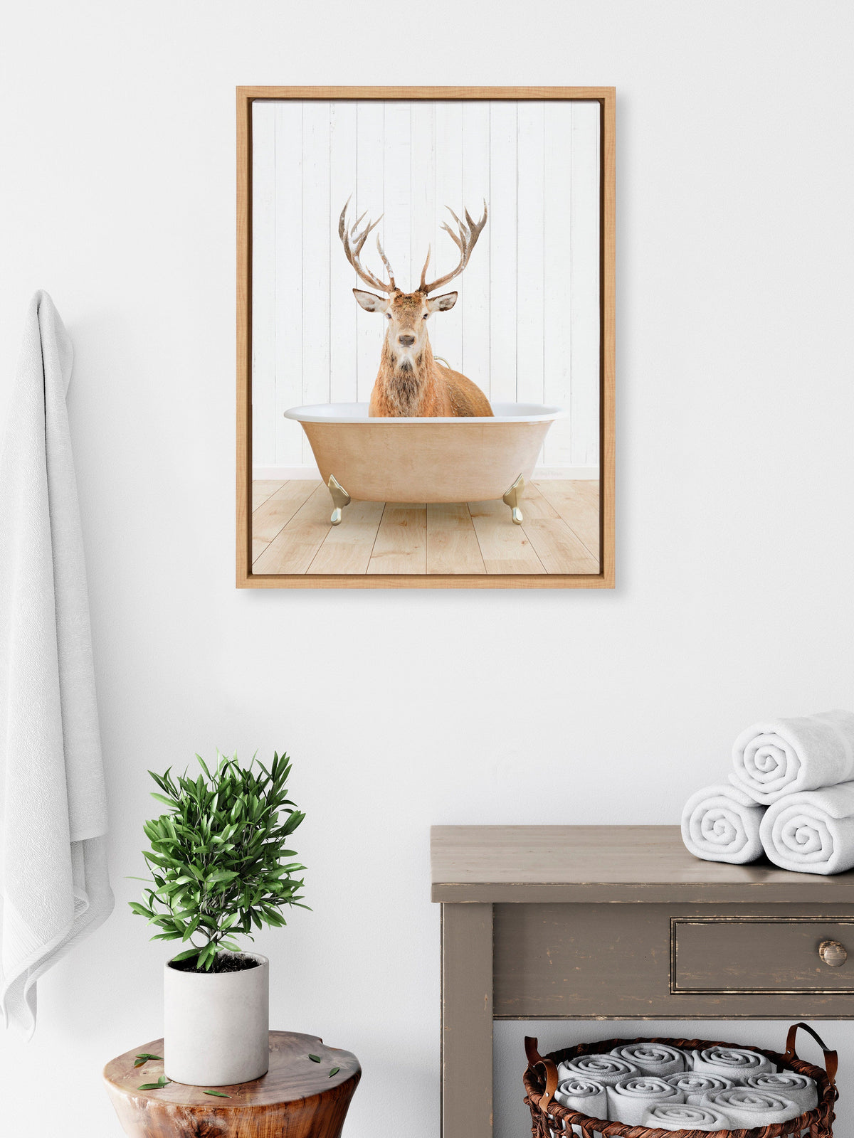 Sylvie Stag Farmhouse Bath Framed Canvas by kateandlaurel - product image 4 for Resin Society