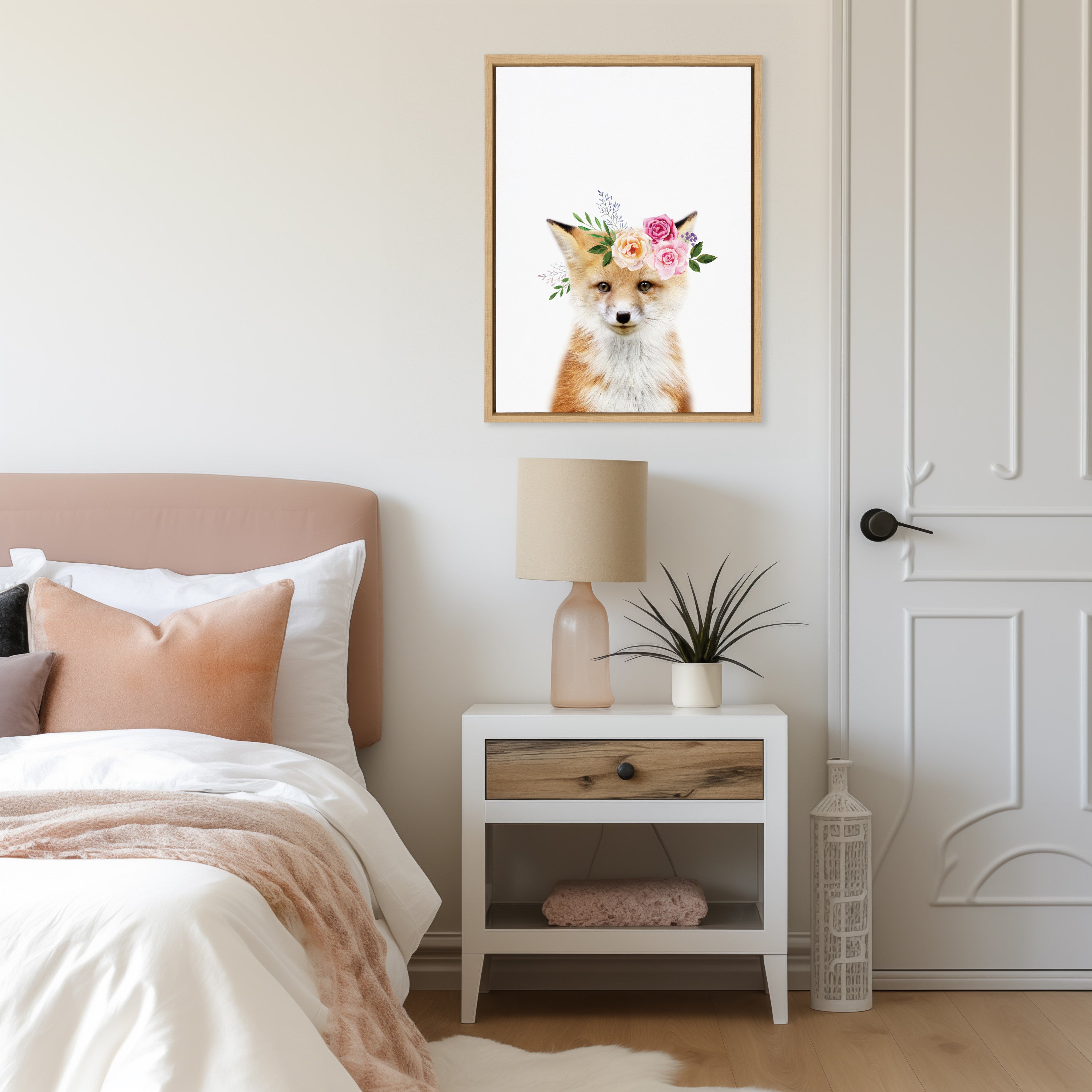 Sylvie Flower Crown Fox Framed Canvas by Amy Peterson Art Studio