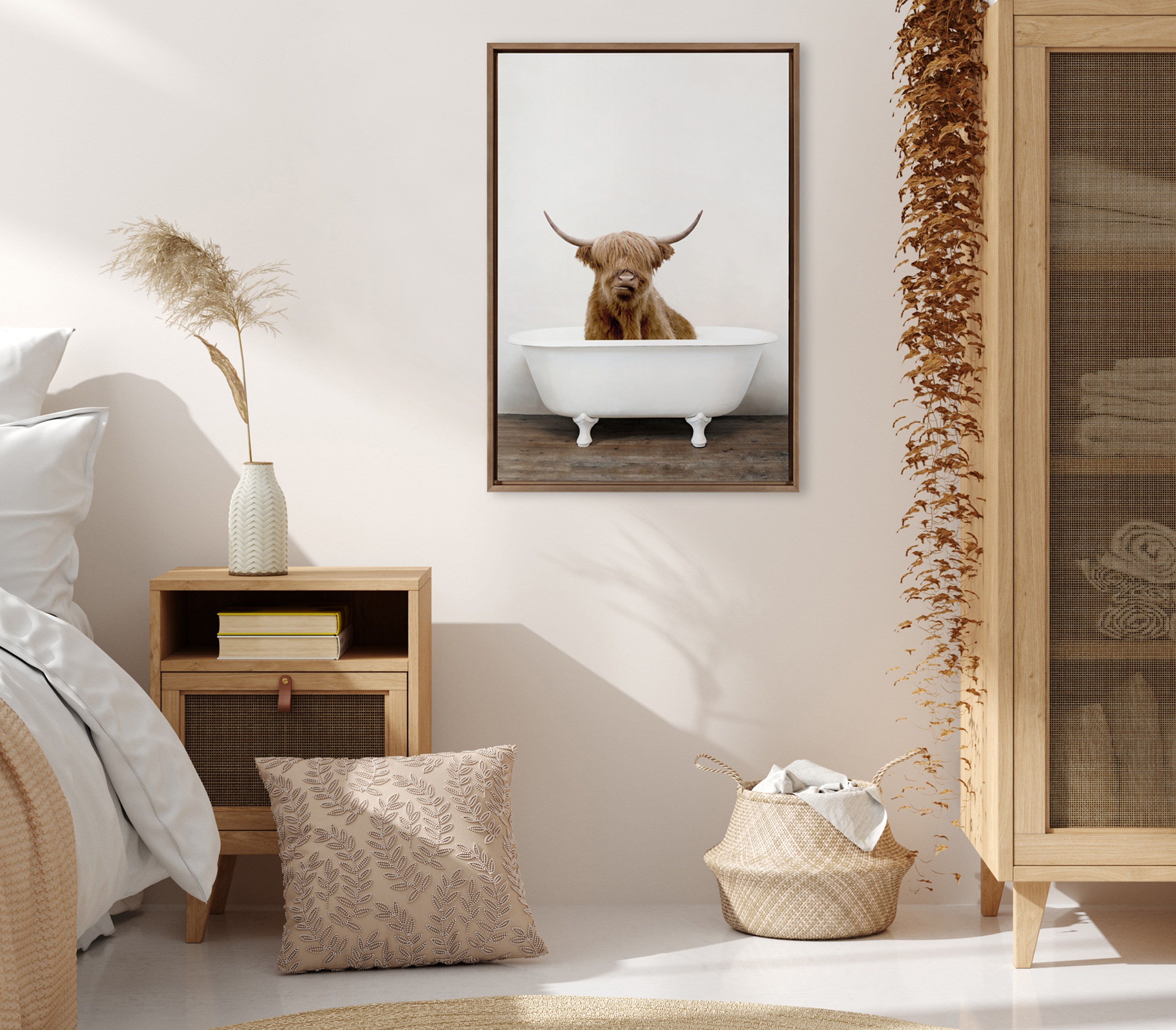 Sylvie Highland Cow in Tub Color Framed Canvas by kateandlaurel - product image 11 for Resin Society