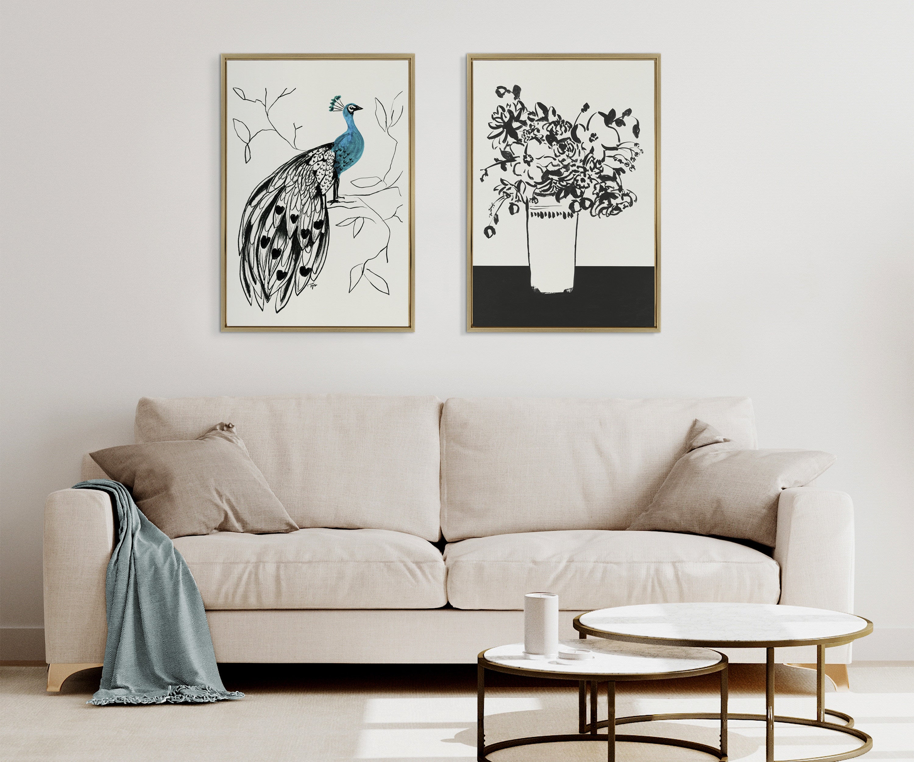 Sylvie 1043 Black and White Vase Framed Canvas by Teju Reval of by kateandlaurel - product image 5 for Resin Society