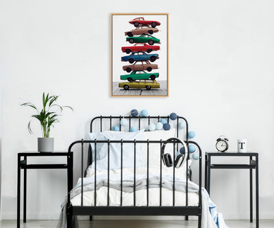 Sylvie Stacked Cars Vertical Framed Canvas by Saint and Sailor Studios