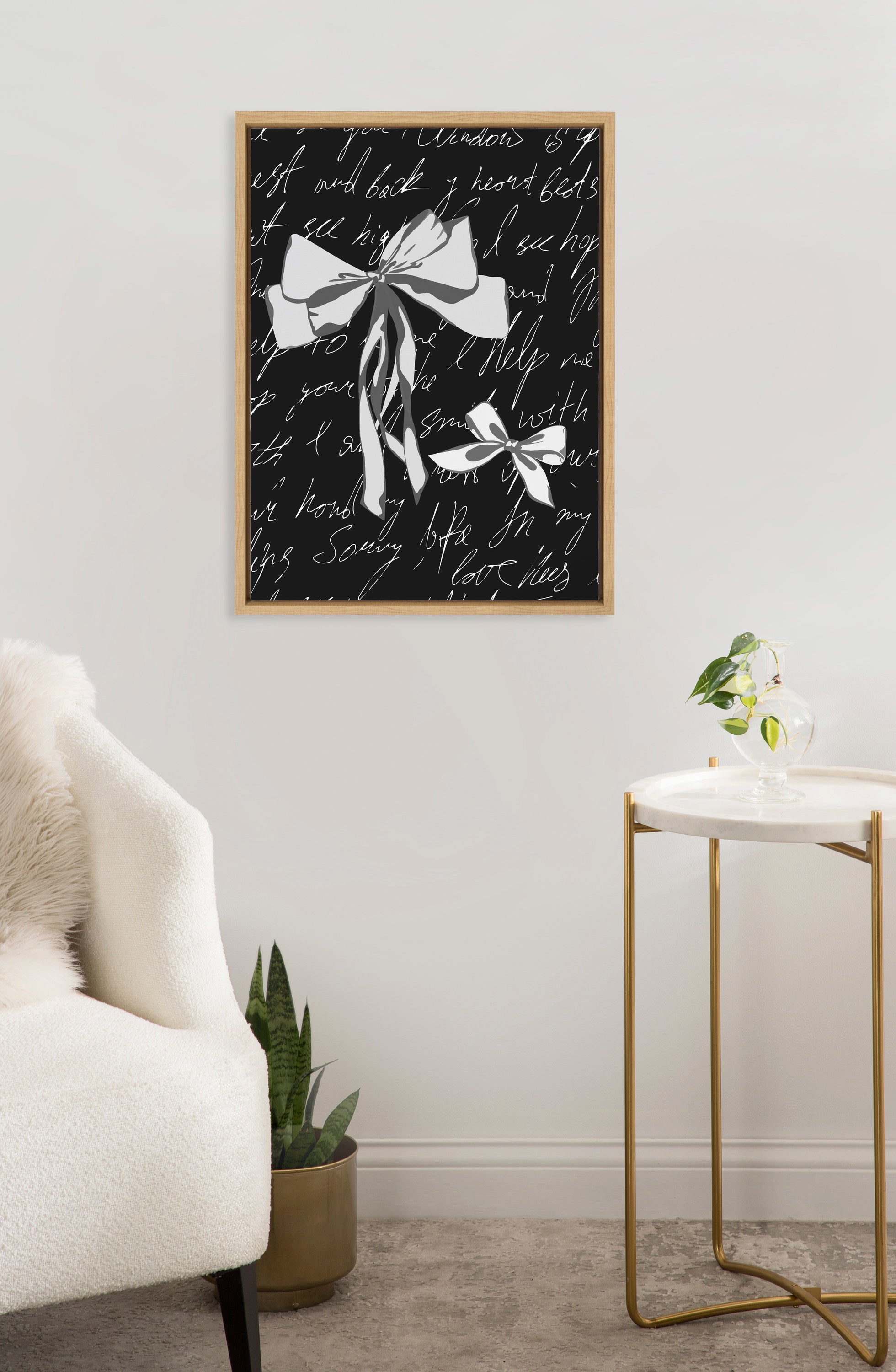 Sylvie Black White Bow Framed Canvas by Honey Island Studio