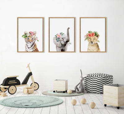Sylvie Flower Crown Elephant Framed Canvas by Amy Peterson Art Studio