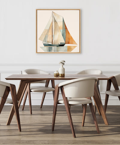Sylvie Mid Century Modern Geometric Sailboat Framed Canvas by The Creative Bunch Studio