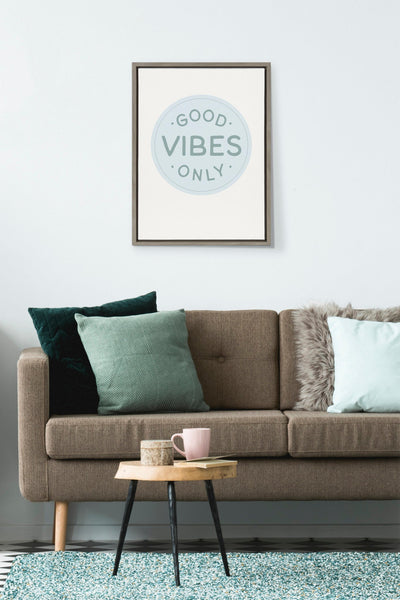 Sylvie Good Vibes Only Pale Blue Button Framed Canvas by The Creative by kateandlaurel - product image 8 for Resin Society