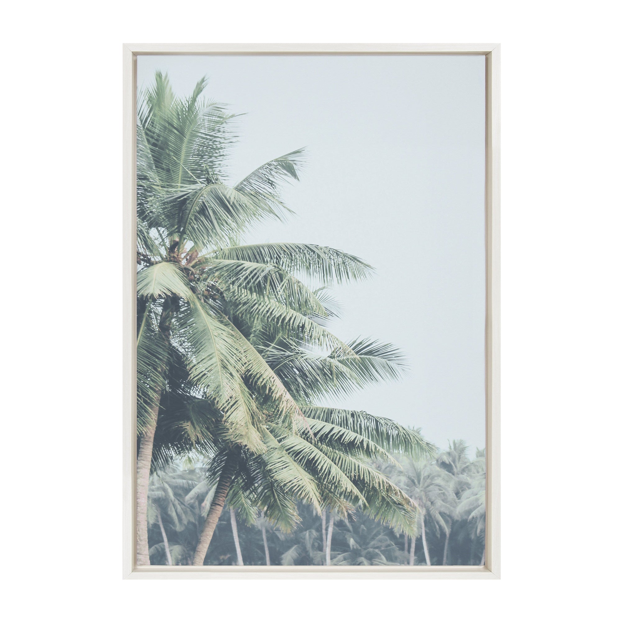 Sylvie Pale Green Coconut Palm Trees Framed Canvas by The Creative by kateandlaurel - main product image for Resin Society