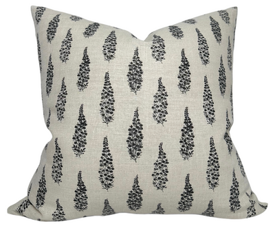 Hollyhock Pillow Cover in Jet featuring black and ivory linen fabrics