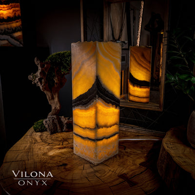 Honeycomb Onyx Table Lamp #2 onyx stone lamp glowing softly on floor