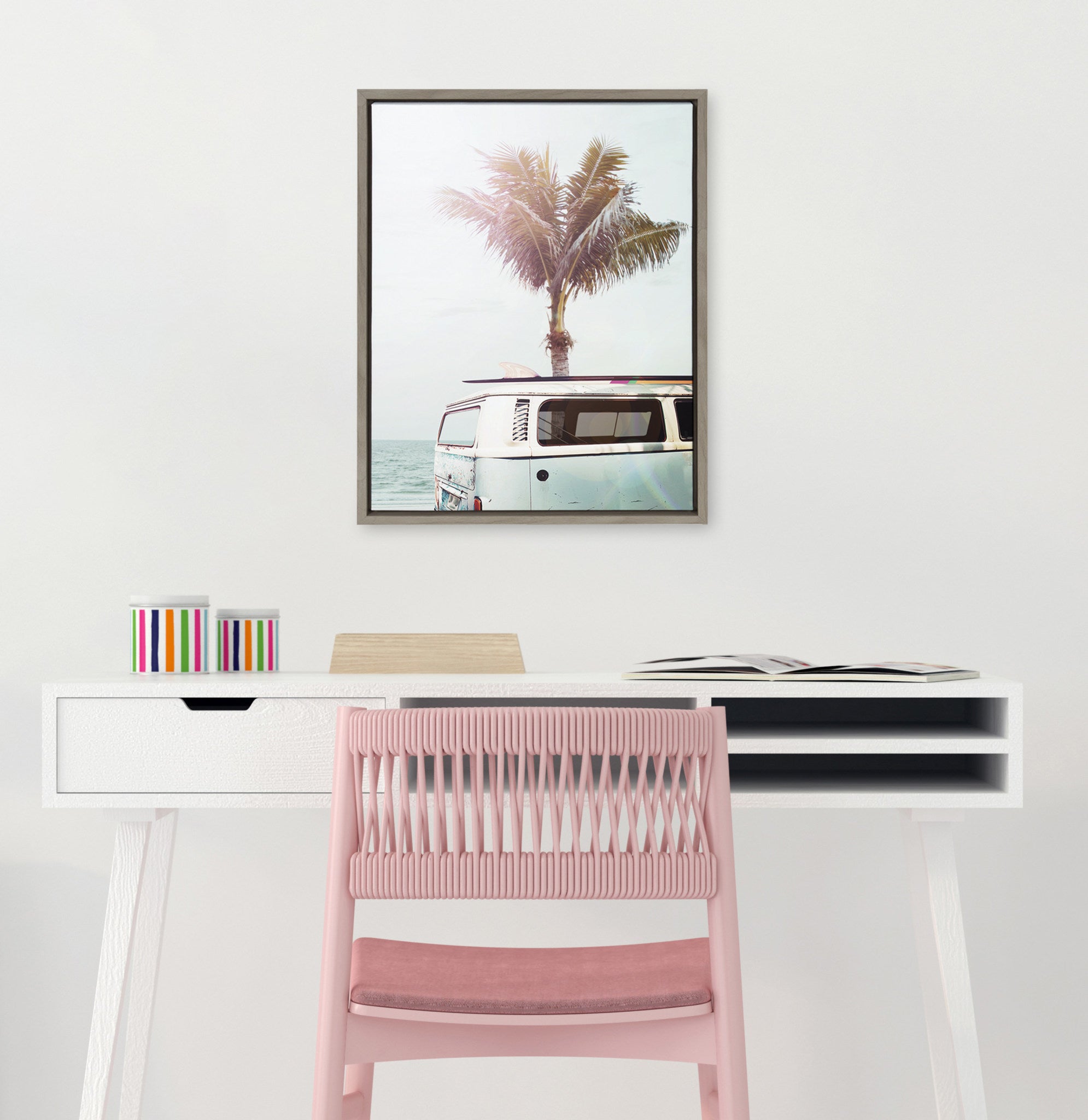 Sylvie Blue Beach Van Framed Canvas by Amy Peterson Art Studio by kateandlaurel - product image 6 for Resin Society