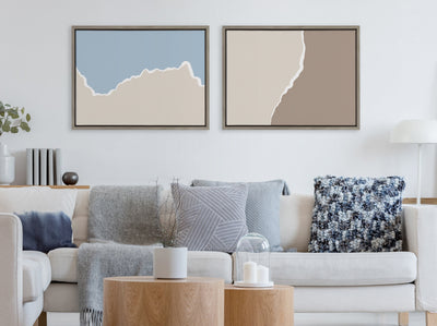 Sylvie Muted Abstract Landscape Beige and Blue Framed Canvas by kateandlaurel - product image 5 for Resin Society