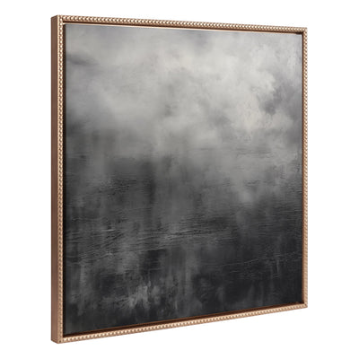 Sylvie Beaded Tonal Abstract canvas art featuring black and charred gray tones with a gold vintage beaded frame