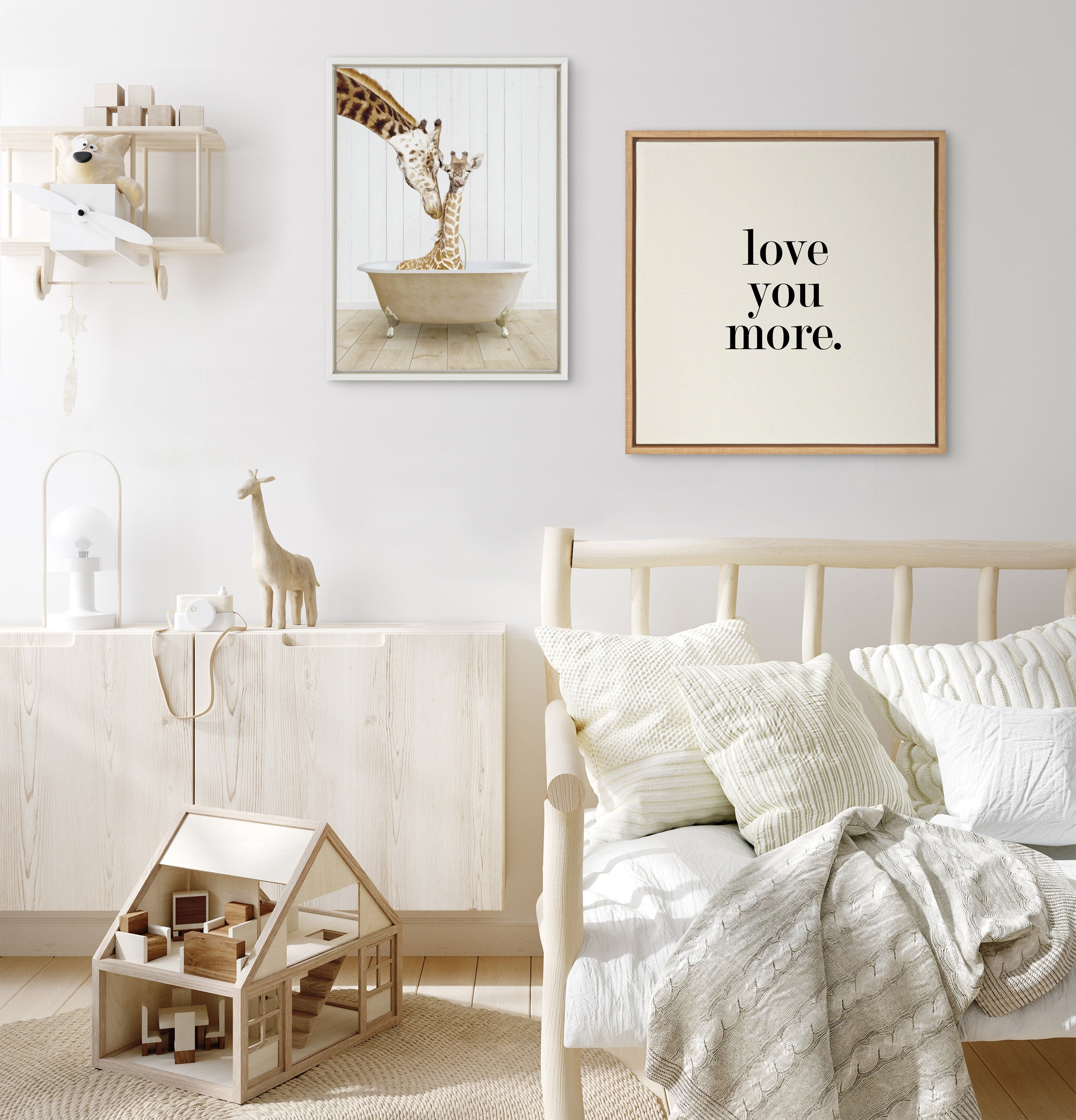 Sylvie Mother and Baby Giraffe Farmhouse Bath Framed Canvas by kateandlaurel - product image 11 for Resin Society