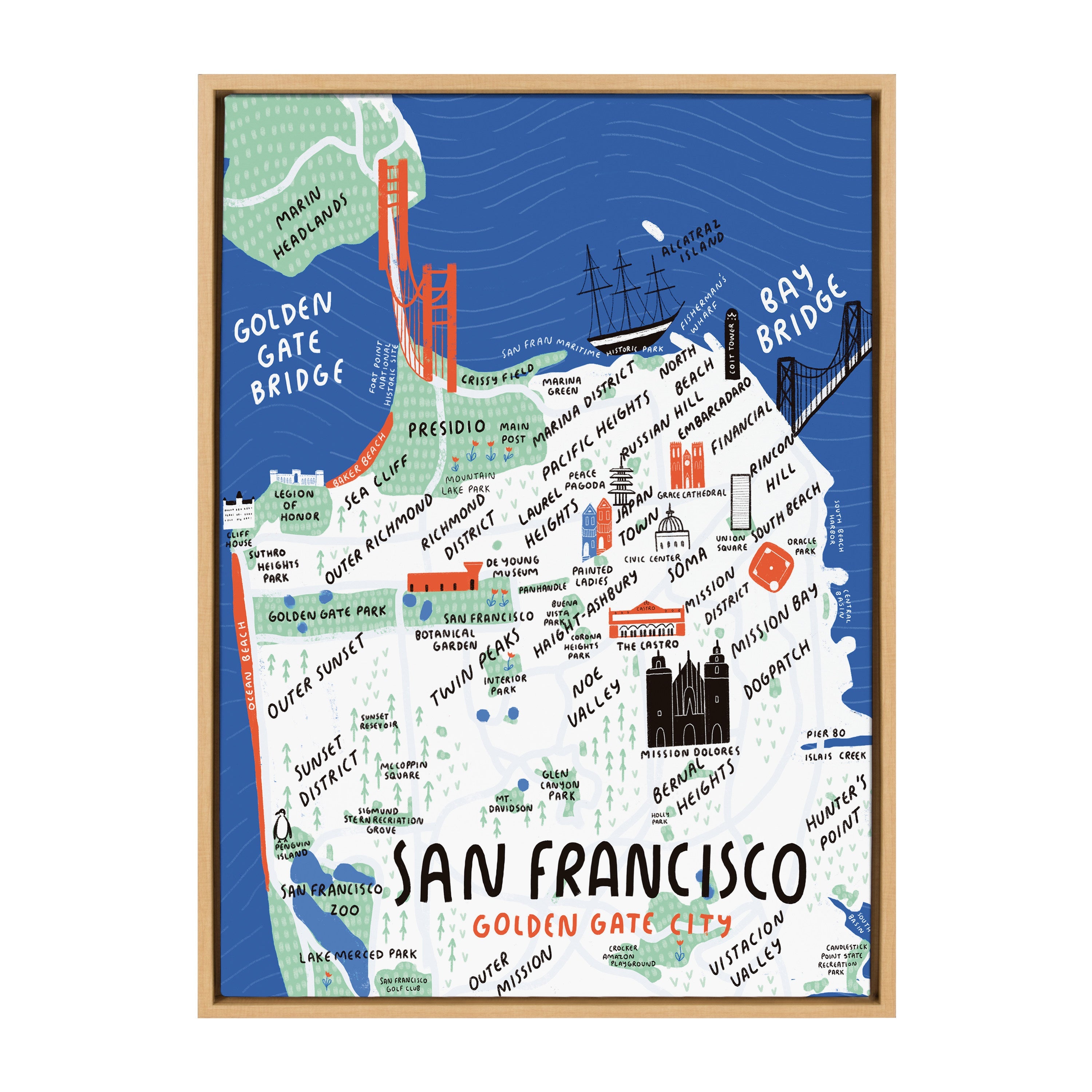 Sylvie San Francisco Illustration Framed Canvas by kateandlaurel - product image 8 for Resin Society