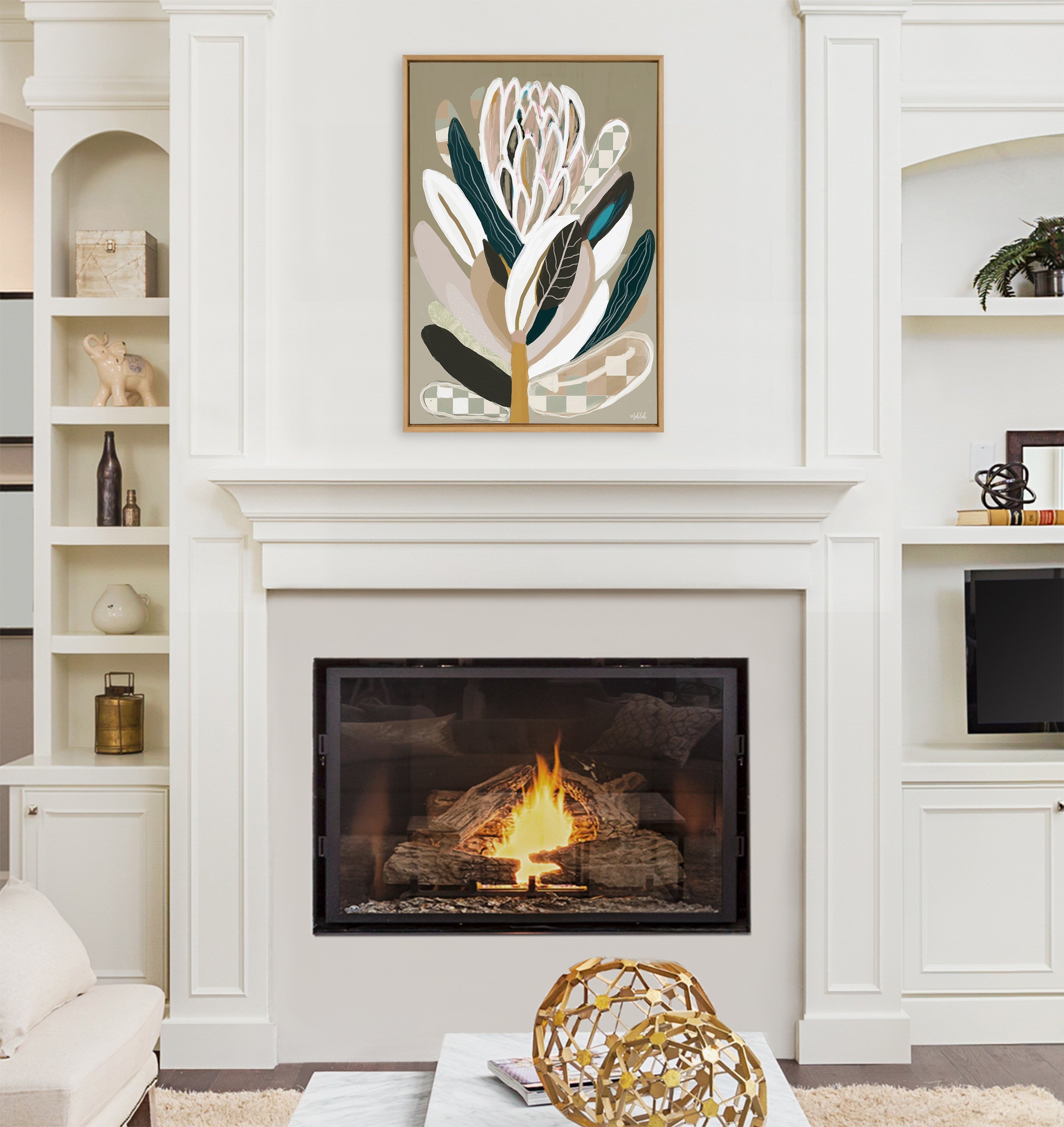 Sylvie Sage Protea Framed Canvas by Inkheart Designs