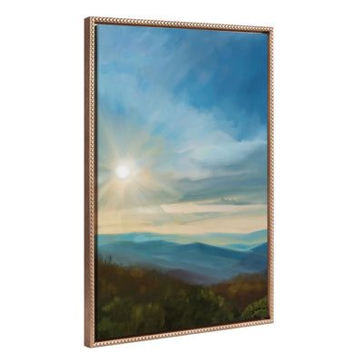 Sylvie Beaded Blue Ridge Sun Framed Canvas showing vibrant Blue Ridge sun colors with vintage beaded gold frame
