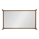 Rectangular mirror with a warm brown wooden frame featuring rounded knobs at each corner, shown against a white background from a front view.