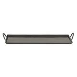 Rectangular black hammered metal tray with slightly raised edges and handles on both narrow ends, shown from the front against a white background.