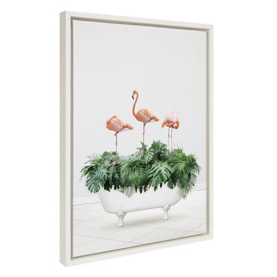 Sylvie 3 Flamingos In Vintage Bathtub Framed Canvas by kateandlaurel - main product image for Resin Society