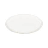 Oval white decorative tray with irregular, softly scalloped edges and a smooth, glossy surface.
