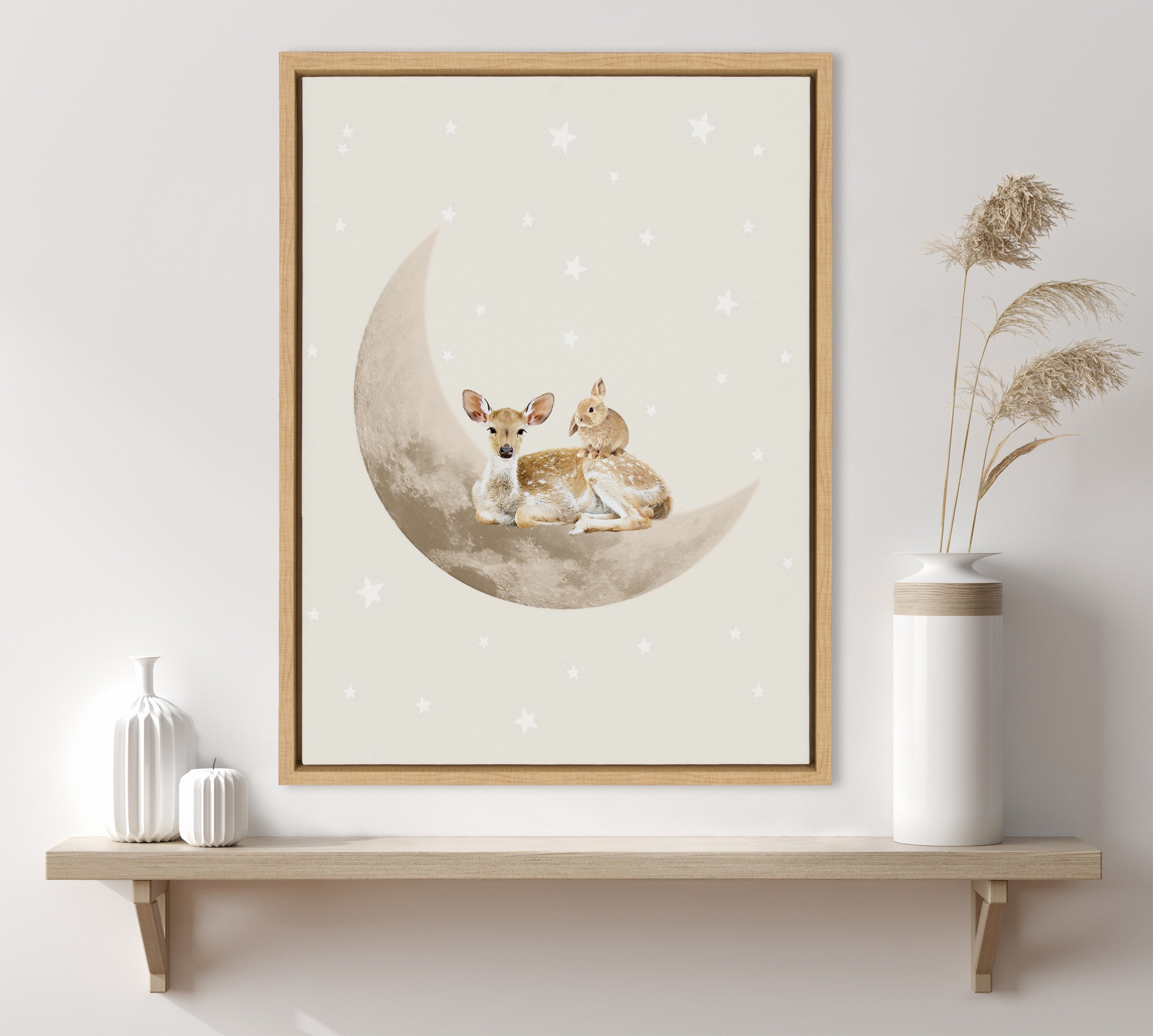 Sylvie On the Moon Framed Canvas by July Art Prints