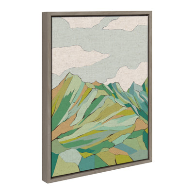 Gray-toned Sylvie Graubunden mountain scene on framed canvas art