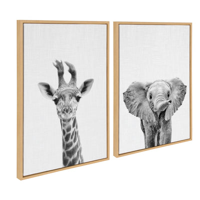 Sylvie Baby Giraffe and Elephant Framed Canvas Art Set by Simon Te of by kateandlaurel - product image 11 for Resin Society