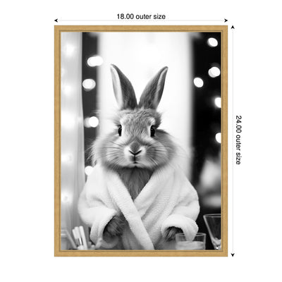 Sylvie Bunny Glam Bathroom Art Towel Robe Black and White Framed Canvas by The Creative Bunch Studio
