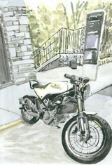 Watercolor print of a classic Husqvarna motorcycle in Washington Heights by Art By Francis
