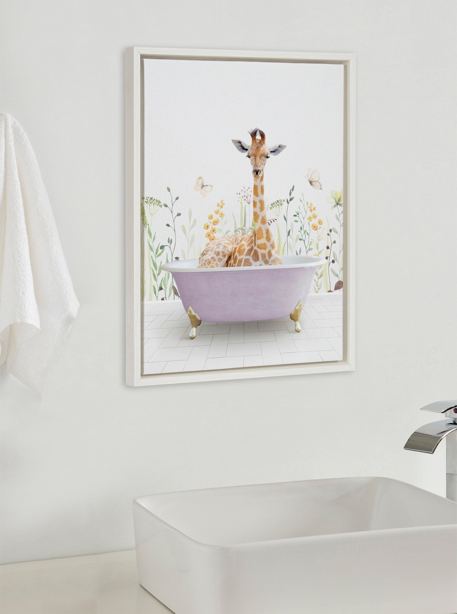 Sylvie Giraffe In Spring Bath Framed Canvas by kateandlaurel - product image 5 for Resin Society