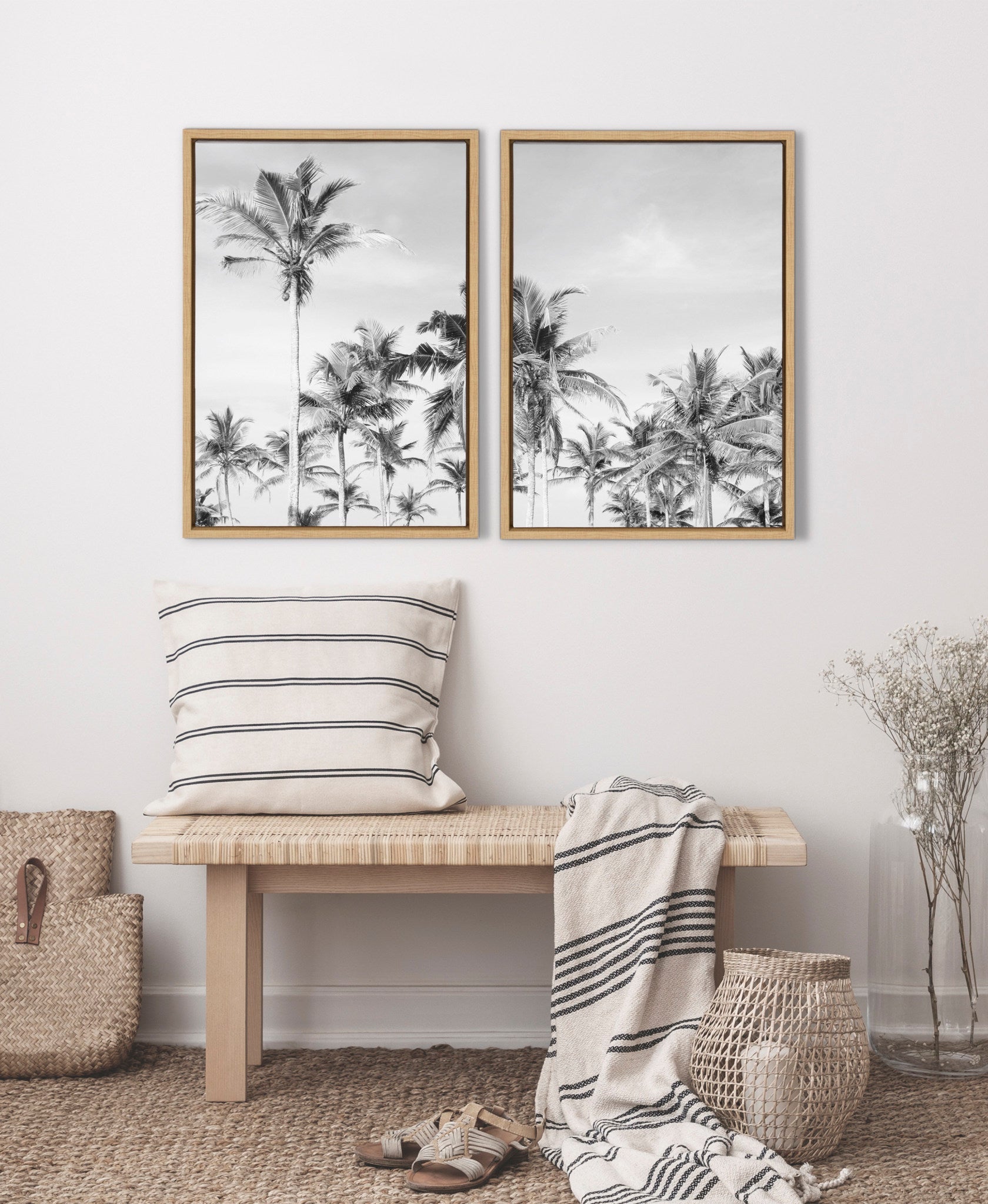 Sylvie Coastal Coconut Palm Tree Beach BW Framed Canvas Set by The by kateandlaurel - product image 7 for Resin Society