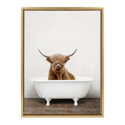 Sylvie Highland Cow in Tub Color Framed Canvas