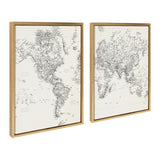 Sylvie Black and White Modern Retro World Map Framed Canvas Set by The by kateandlaurel - product image 2 for Resin Society