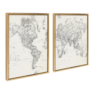 Sylvie Black and White Modern Retro World Map Framed Canvas Set by The by kateandlaurel - product image 2 for Resin Society