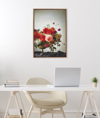 Sylvie Beaded Floral Study Cream Framed Canvas by Emiko and Mark Franzen of F2Images
