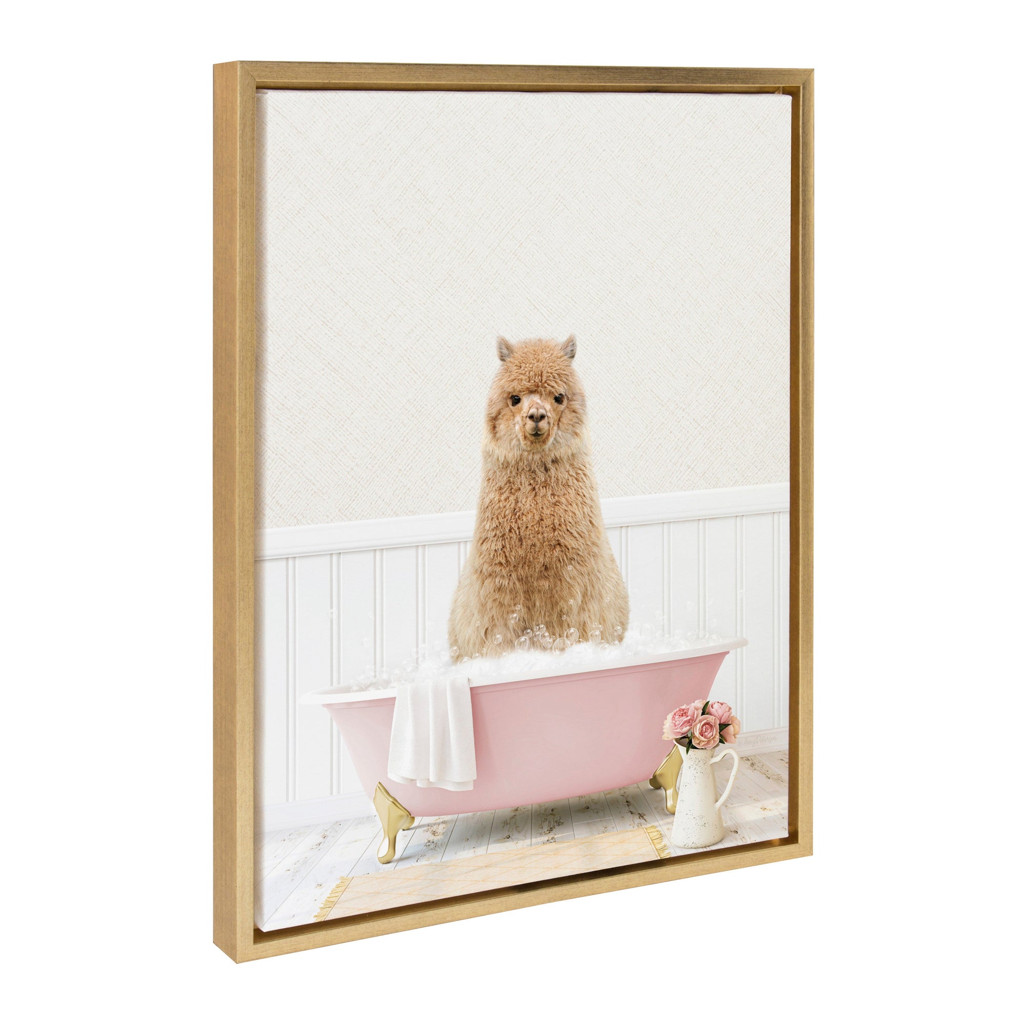 Sylvie Alpaca in Cottage Rose Bath Framed Canvas by kateandlaurel - main product image for Resin Society