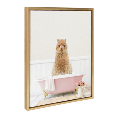 Sylvie Alpaca in Cottage Rose Bath Framed Canvas by kateandlaurel - main product image for Resin Society