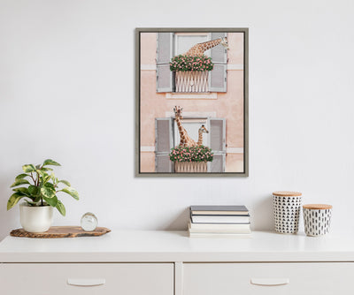 Sylvie Giraffe Neighbors Framed Canvas by July Art Prints