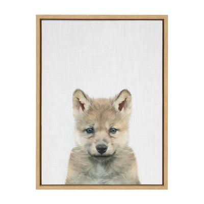 Sylvie Baby Wolf Color Illustration Framed Canvas by kateandlaurel - product image 2 for Resin Society